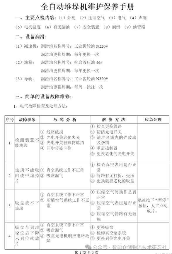 全自动堆垛机维护保养手册